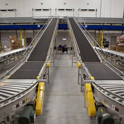 Belt-over roller conveyors