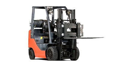 An orange forklift.