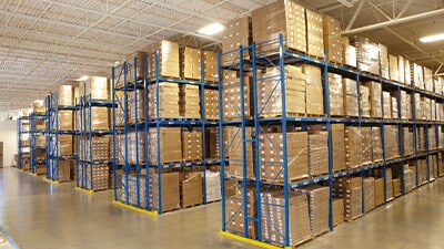 Pallet racking in a warehouse