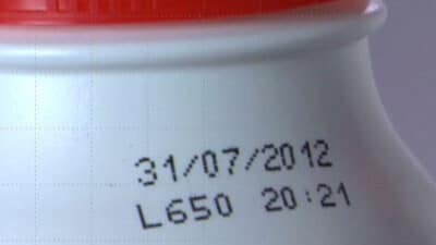 Leibinger inkjet printing on a gallon of milk.