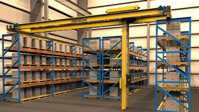 A Rapistak rack and storage system is shown in use in a warehouse.